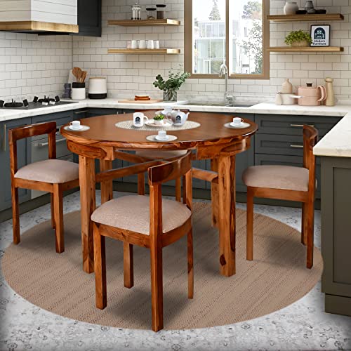 SONA ART & CRAFTS Solid Sheesham Wood & Jute Fabric Round Dining Table 4 Seater Dining Set Dinner Table for Dining and Living Room Furniture (Finish Color -Teak Finish, DIY(Do-It-Yourself))