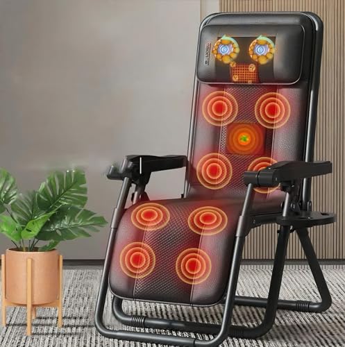 SEAHELTON Faux Leather Portable Massage Chair Luxury Full Body 2024 Reclining Patio Camping Lounge Chair Folding Recliner For Indoor Zero Gravity Chair, Black