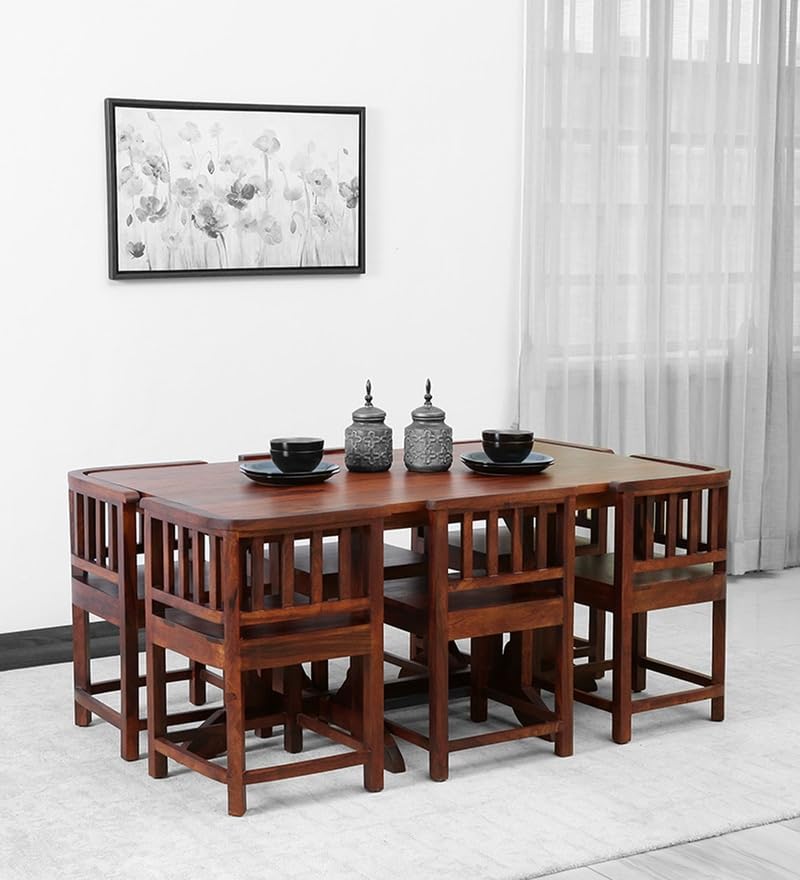 wopno Furniture Pure Sheesham Solid Wood Dining Table for Living Room Home Hall Hotel Dinner Restaurant Wooden Dining Table Dining Room Set Home & Kitchen (6 Seater, Honey Oak)