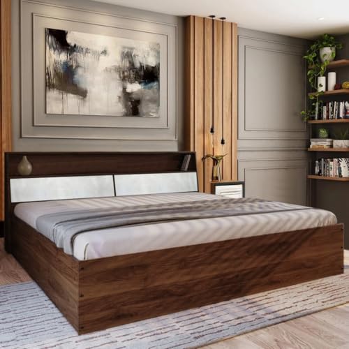 FURNY Feonix King Size Bed with Headboard Storage & Box Storage (Engineereed Wood Brown)