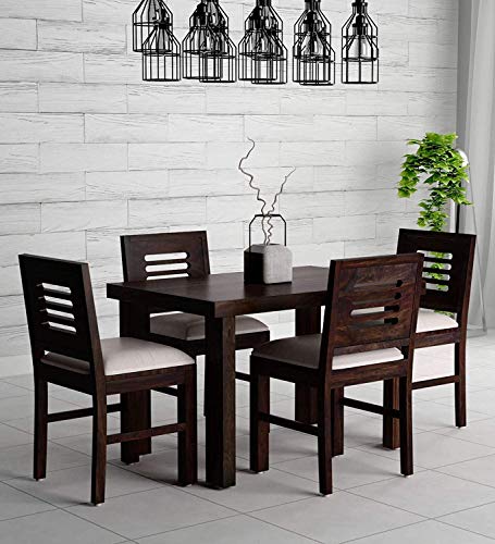 Wiprowood Sheesham Wood 4 Seater Dining Table Set for Home Hall || Solid Wood Dining Table with 4 Cushion Chairs for Hotels || Dining Room Sets (Drak Walnut Finish, 4 Seater)
