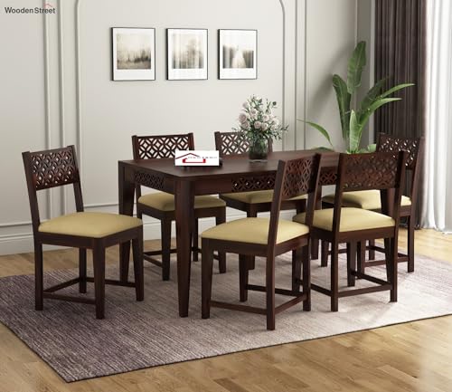 HOWZBOX Wooden Dining Table 6 Seater | Six Seater Dinning Table with 6 Chairs for Home | Dining Room Sets for Hotel Restaurants | 6 Seater Dining | Solid Wood Sheesham, Walnut Finish-CNC