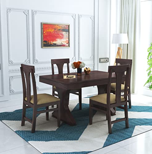 Ganpati Arts Solid Sheesham Wood 4 Seater MR Dining Table with Cushioned Chair Sets for Dining Room Rectangular Dinner Table Set for Living Room Home - (Walnut Finish) 1 Year Warranty