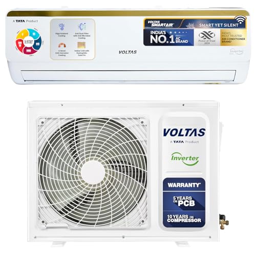 Voltas 1.5 Ton, 5 Star, Inverter Split AC (Copper, 5-in-1 Adjustable Mode, Anti-dust Filter, 2024 Model, 185V Vertis Smart Elite Gold, White)