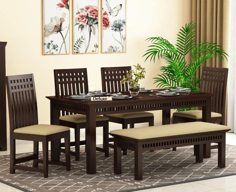 AADITYA WOODS Solid Sheesham Wood 6 Seater Dining Table with Chair Set for Living Room | Wood Dining | Hotel Restaurant Dining Set | Wooden Dining Room Set- Chocolate Finish